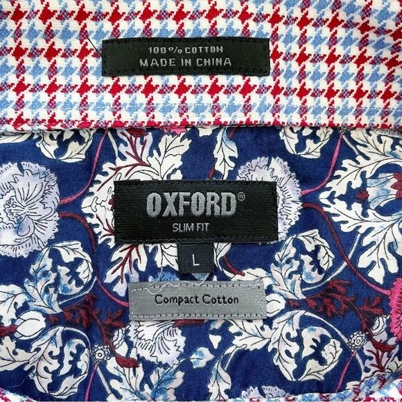 OXFORD Slim Fit Compact Cotton Houndstooth Shirt Tropical Accents (fits as M) - Picture 6 of 7